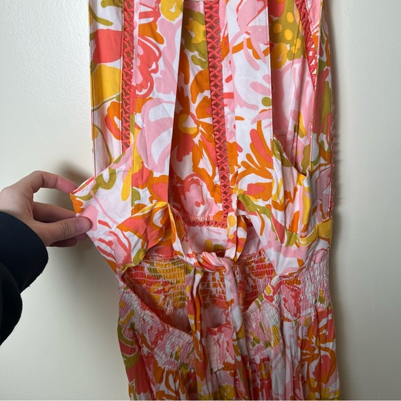 Abel The Label Anthropologie Smocked Waist Floral Halter Maxi Dress Orange Large - Picture 7 of 10